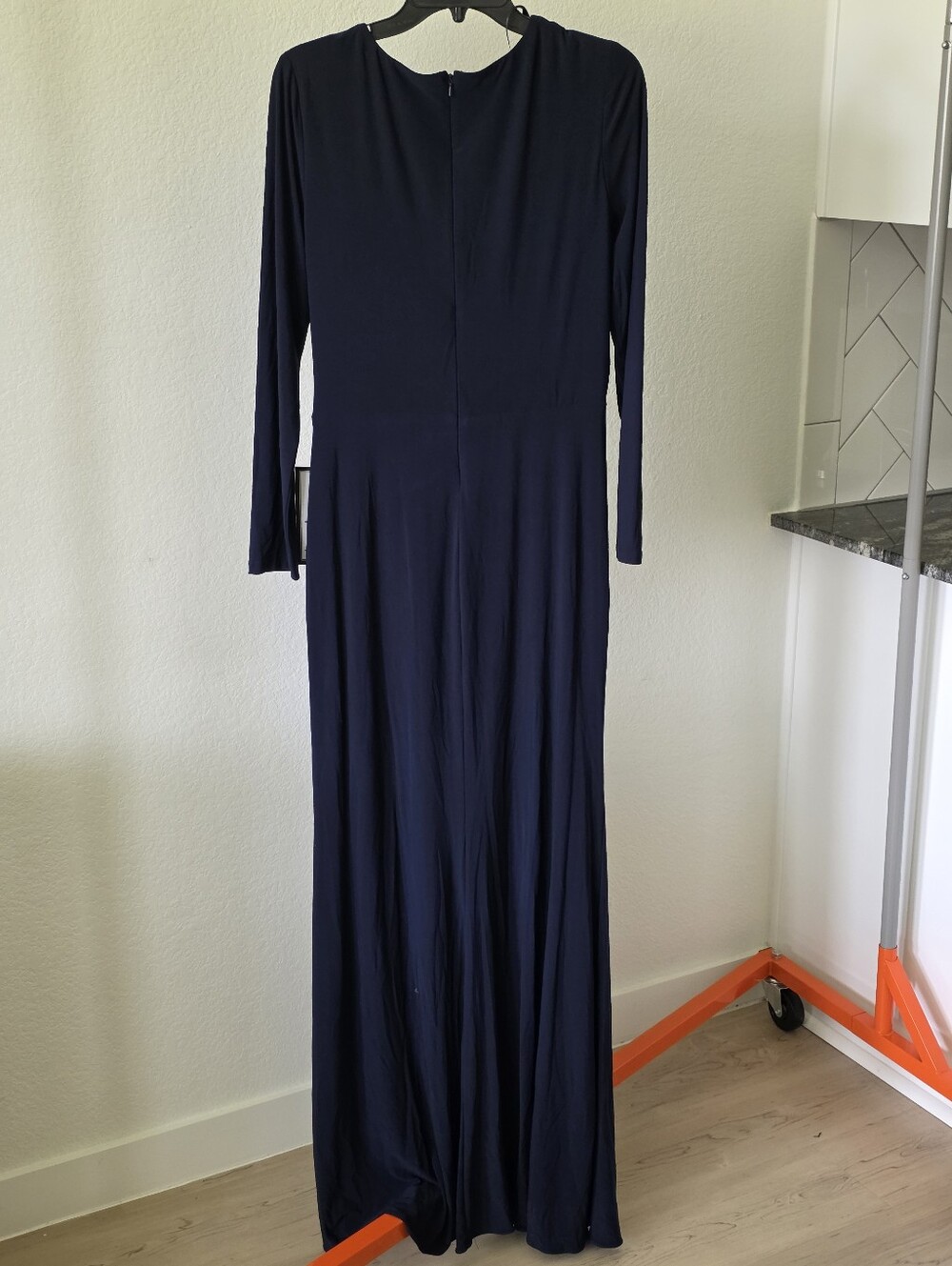 Betsy & Adam Navy Blue Long Sleeve Ruffle Maxi Gown Size 10 NWT $259 Wedding - Picture 8 of 10